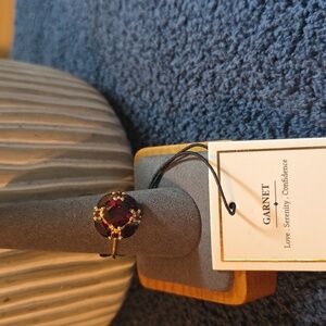 Garnet Ring with  14k Gold  Plated 925 Sterling Silver Detailing.